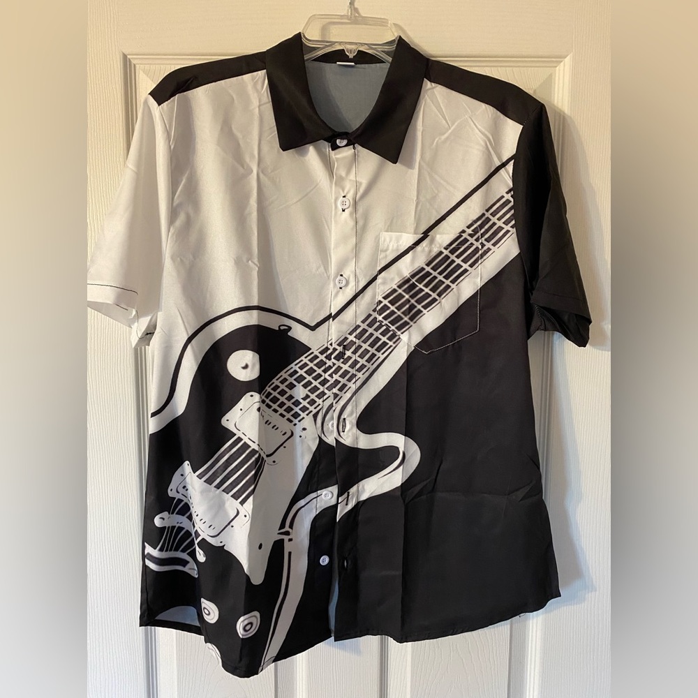 Black and white guitar music shirt super lightweight